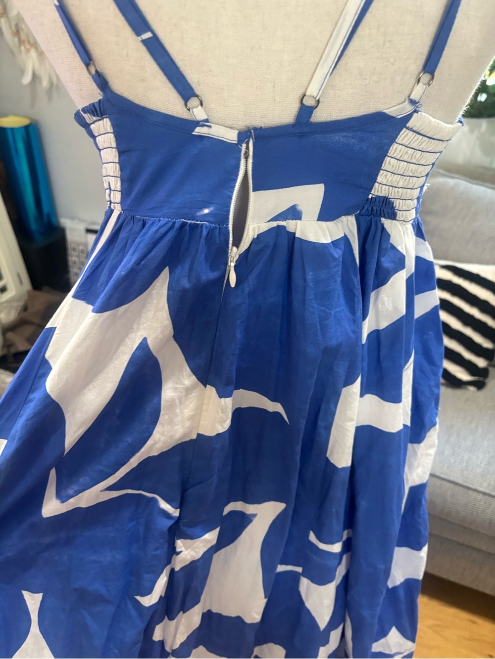 Anthropologie Blue and White Abstract Print Strappy Maxi Dress - Picture 5 of 10